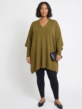 Divided Tan Long Sleeve Poncho Sweater